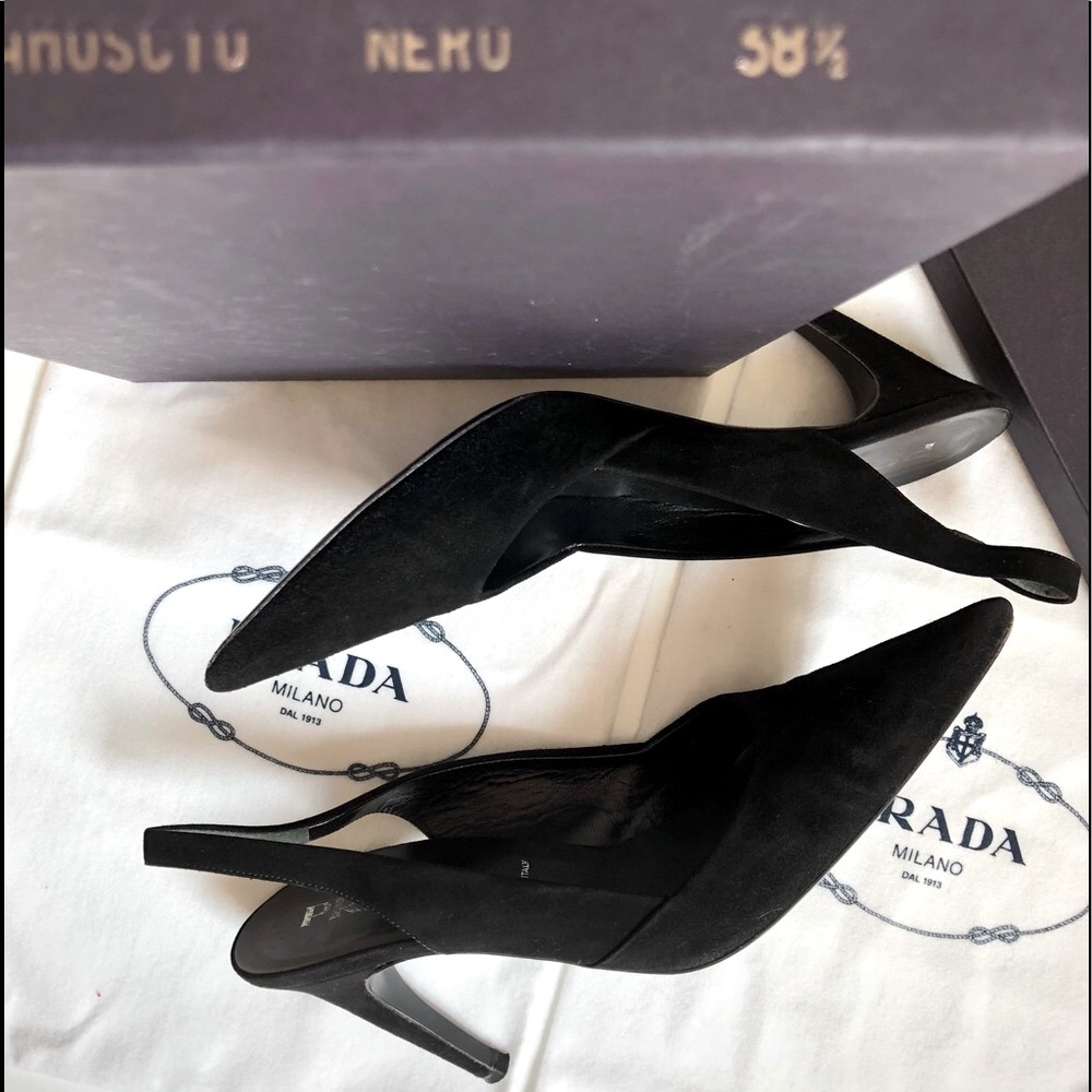 Prada pointy toe black suede slingback pump 4 inch heel size 8 1/2 - Picture 7 of 17
